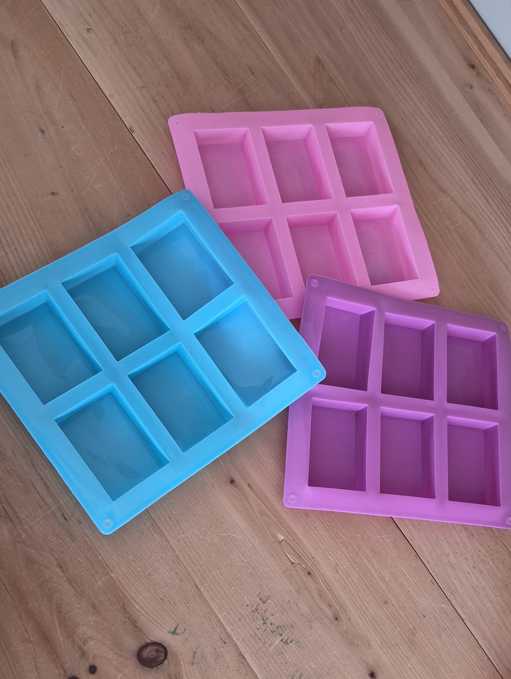 💙 3pc Silicone Rectangle Soap Resin Mold Tray Set - Blue, Pink, Purple